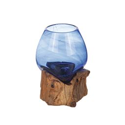 Ljuslyktor - Glasskål På Trädrot Blå