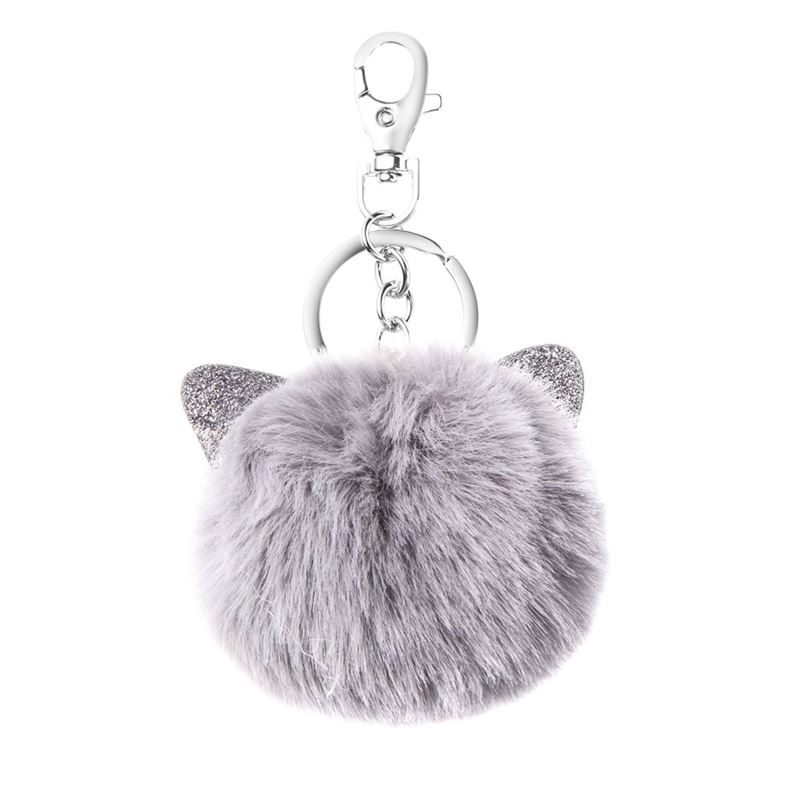 Nyckelringar - Nyckelring Plush Pom Pom M Öron Grå