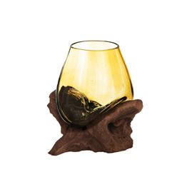 Ljuslyktor - Glasskål På Trädrot Guld