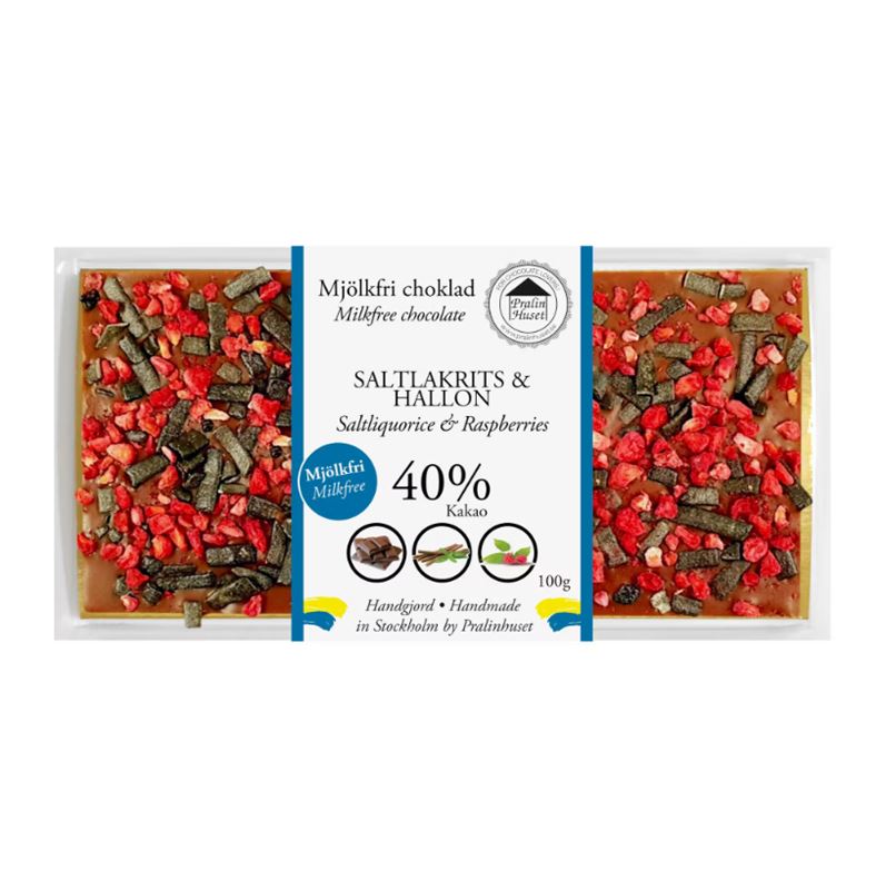 Choklad - Mjölkfri 40% Choklad - Saltlakrits & Hallon