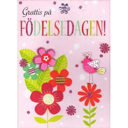 Kort - Grattiskort Blomma och Fågel