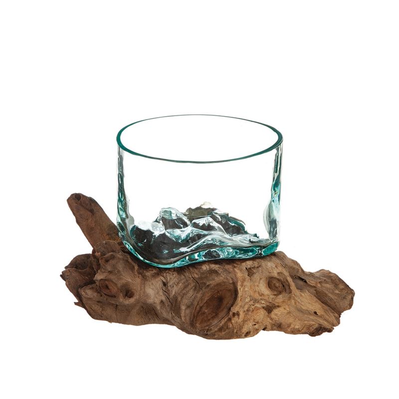 Ljuslyktor - Glasskål på Trädrot