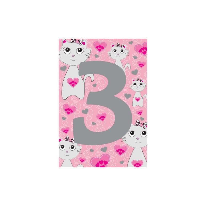 Kort - Grattiskort 3år Rosa Katt