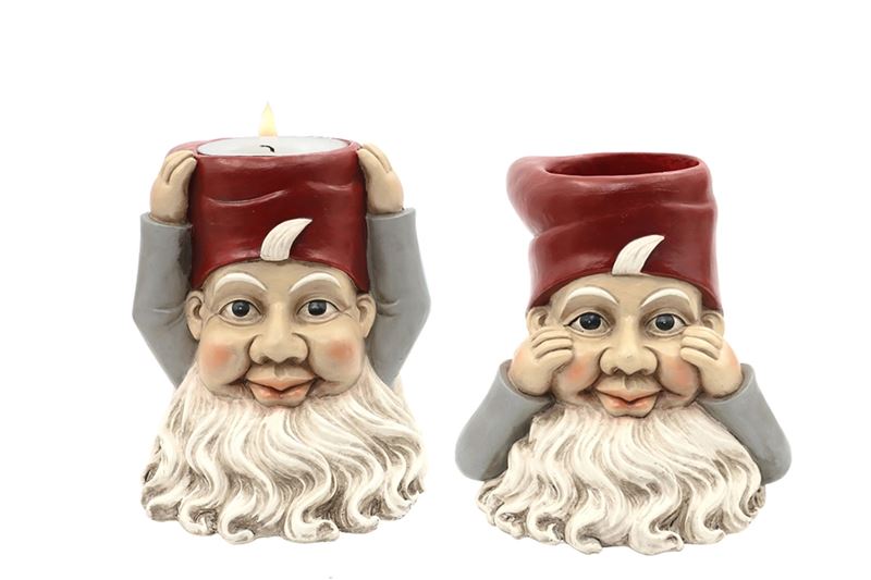 Juldekorationer - Ljusstake Tomte Värmeljus Mix Poly