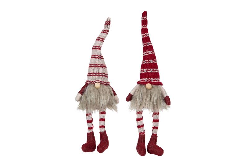 Juldekorationer - Tomte Sittande Röd/Beige Mix